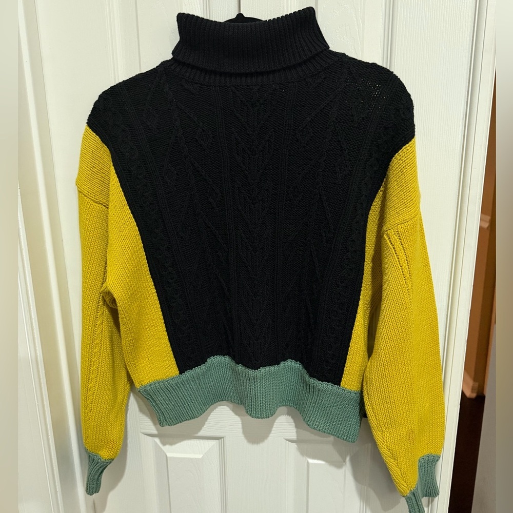 Anne Mieke Colorblock Turtleneck Sweater - Black, Yellow, and Green Small - Picture 2 of 6